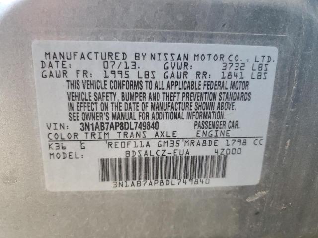 3N1AB7AP8DL749840 - 2013 NISSAN SENTRA S SILVER photo 12