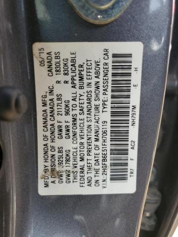 2HGFB6E51FH706119 - 2015 HONDA CIVIC SI GRAY photo 12