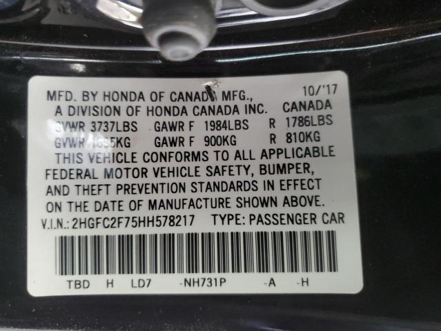 2HGFC2F75HH578217 - 2017 HONDA CIVIC EX BLACK photo 13