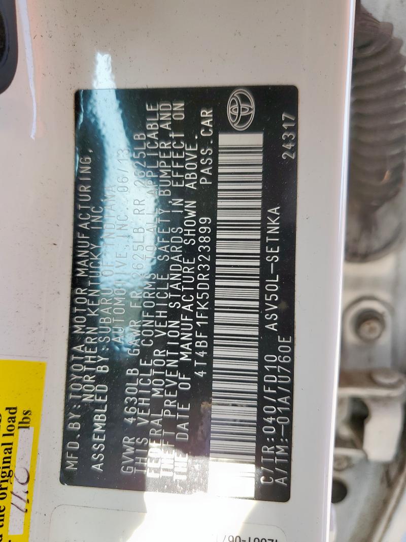 4T4BF1FK5DR323899 - 2013 TOYOTA CAMRY L WHITE photo 12