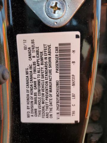 2HGFB2F58CH552883 - 2012 HONDA CIVIC LX BLACK photo 12