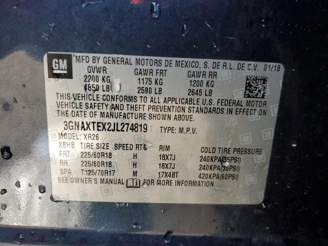 3GNAXTEX2JL274819 - 2018 CHEVROLET EQUINOX LT ლურჯი ფოტო 14