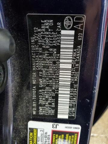 2T1BU4EE8DC006214 - 2013 TOYOTA COROLLA BASE ლურჯი ფოტო 12