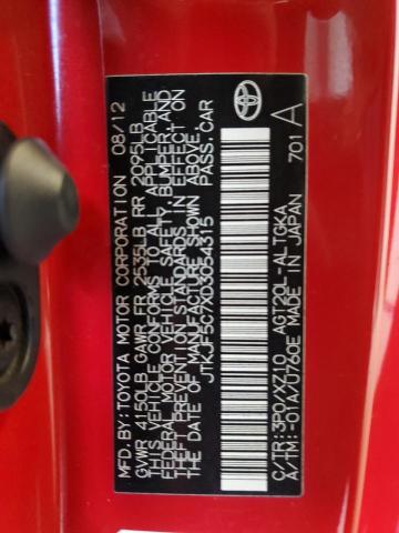 JTKJF5C7XD3054315 - 2013 TOYOTA SCION TC 红色 照片 12