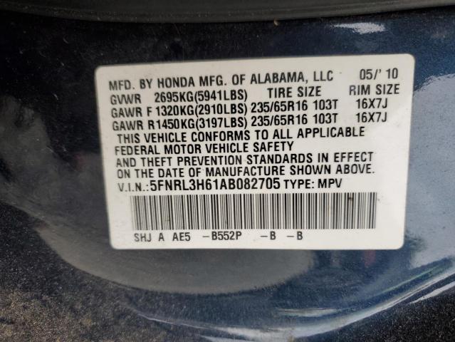 5FNRL3H61AB082705 - 2010 HONDA ODYSSEY EXL BLUE photo 13