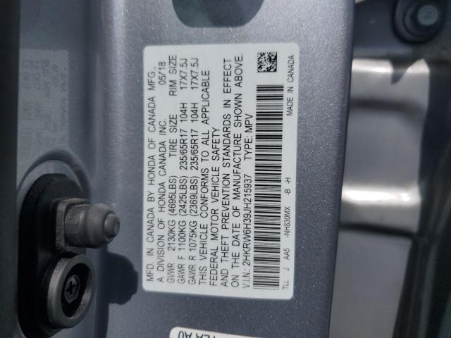 2HKRW6H39JH215937 - 2018 HONDA CR-V LX SILVER photo 13