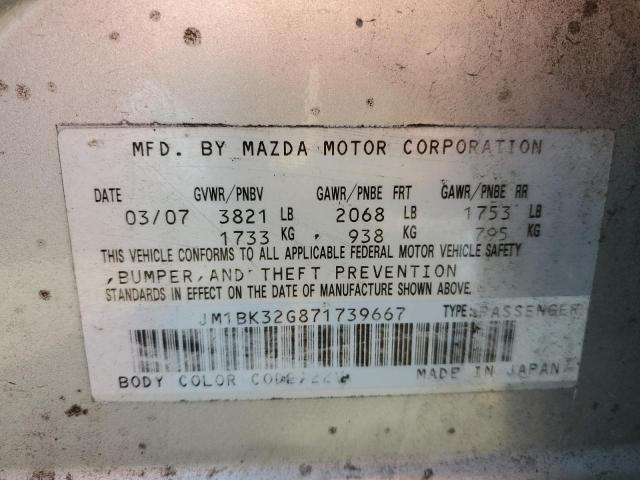 JM1BK32G871739667 - 2007 MAZDA 3 I SILVER photo 12