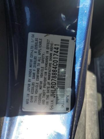 JHLRD78864C017441 - 2004 HONDA CR-V EX BLUE photo 13