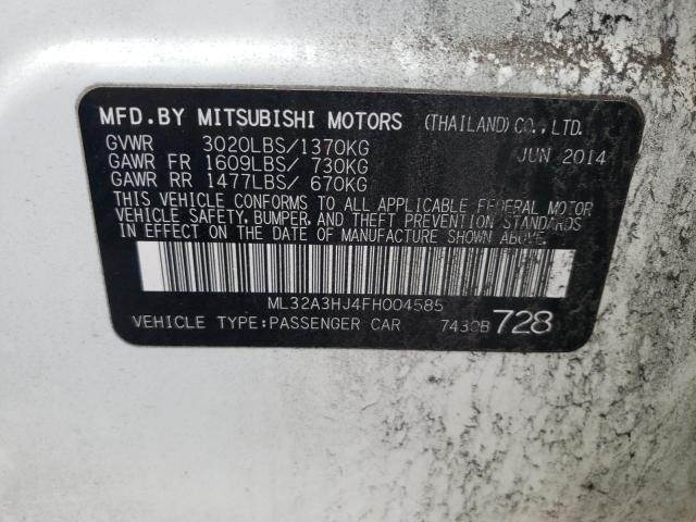 ML32A3HJ4FH004585 - 2015 MITSUBISHI MIRAGE DE WHITE photo 13