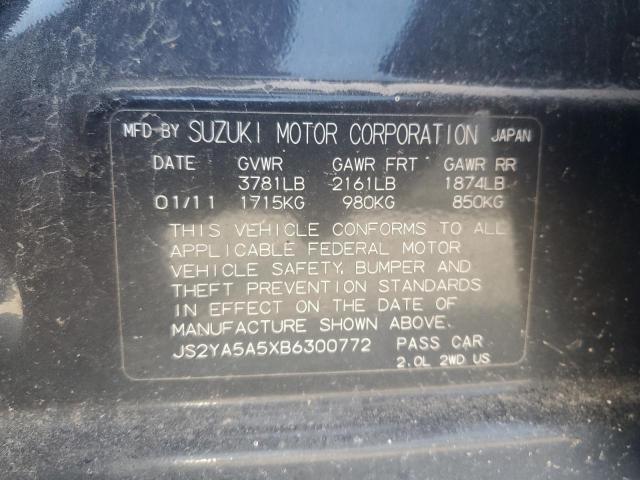 JS2YA5A5XB6300772 - 2011 SUZUKI SX4 BLACK photo 12