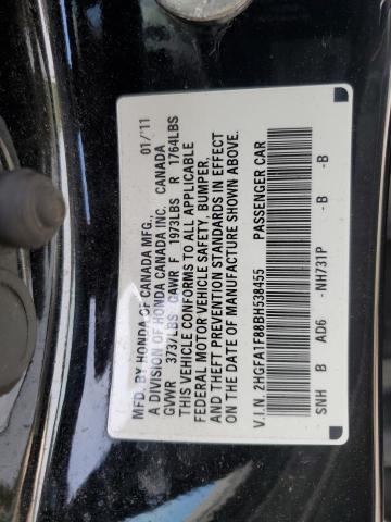 2HGFA1F88BH538455 - 2011 HONDA CIVIC EX BLACK photo 12