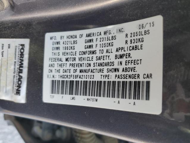 1HGCR2F59FA210103 - 2015 HONDA ACCORD SPORT ნაცრისფერი ფოტო 12