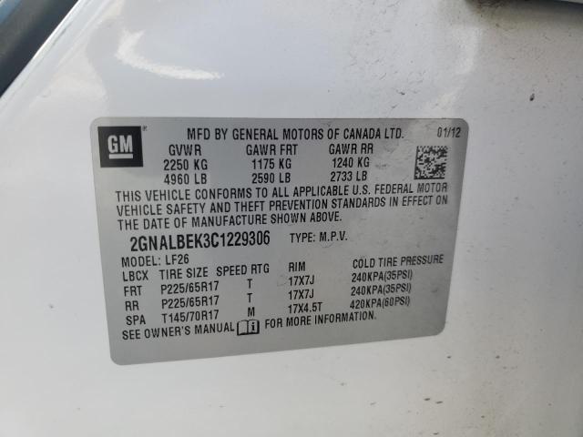 2GNALBEK3C1229306 - 2012 CHEVROLET EQUINOX LS თეთრი ფოტო 13