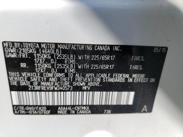 2T3RFREV9FW340573 - 2015 TOYOTA RAV4 XLE WHITE photo 12