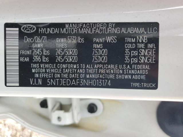 5NTJEDAF3NH013174 - 2022 HYUNDAI SANTA CRUZ LIMITED WHITE photo 14