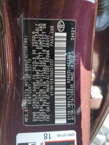 4T1BK1EB1DU031237 - 2013 TOYOTA AVALON BASE Бордовый фото 12