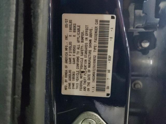 1HGCM56127A169652 - 2007 HONDA ACCORD VALUE BLUE photo 12