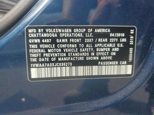 1VWAA7A3XJC035273 - 2018 VOLKSWAGEN PASSAT S 蓝色 照片 12