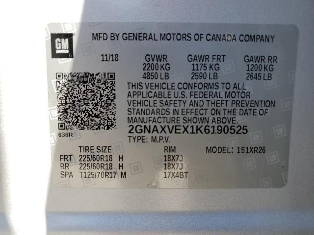 2GNAXVEX1K6190525 - 2019 CHEVROLET EQUINOX LT Silber Foto 13