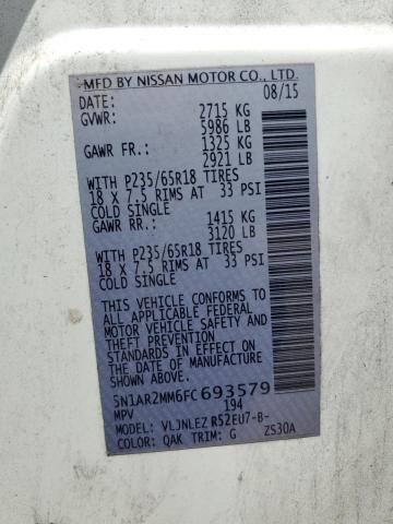 5N1AR2MM6FC693579 - 2015 NISS PATHFINDER S თეთრი ფოტო 13