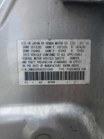 JHMGE8H56CC015960 - 2012 HONDA FIT SPORT SILVER photo 12