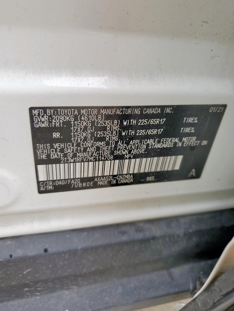 2T3W1RFV7MC114708 - 2021 TOYOTA RAV4 XLE WHITE photo 12