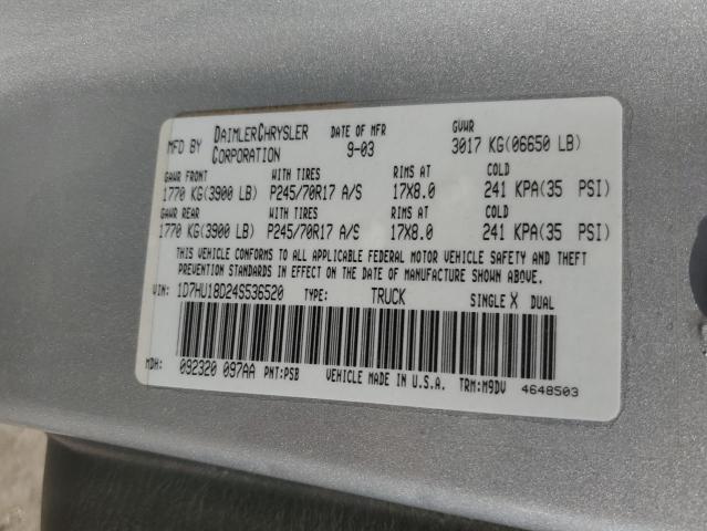 1D7HU18D24S536520 - 2004 DODGE RAM 1500 ST GRAY photo 12