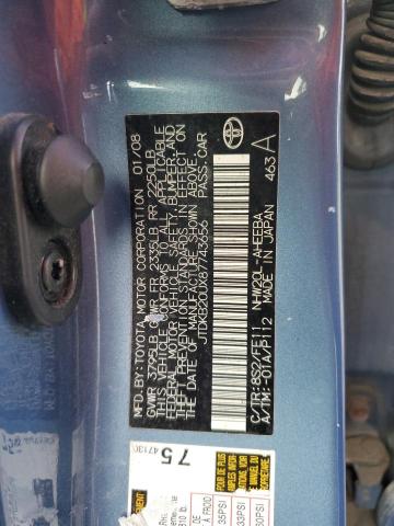 JTDKB20UX87743656 - 2008 TOYOTA PRIUS BLUE photo 12