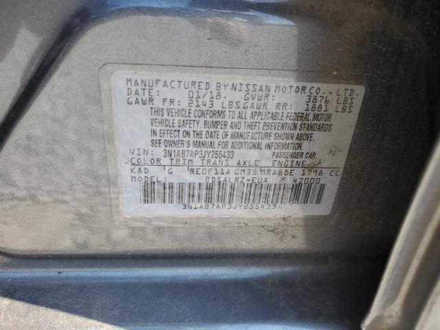 3N1AB7AP3JY255433 - 2018 NISSAN SENTRA S Сұр фото 12