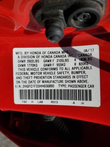 2HGFC1F33HH656890 - 2017 HONDA CIVIC EX წითელი ფოტო 13