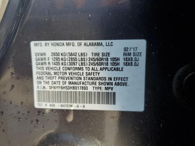 5FNYF6H53HB017893 - 2017 HONDA PILOT EXL GRAY photo 14