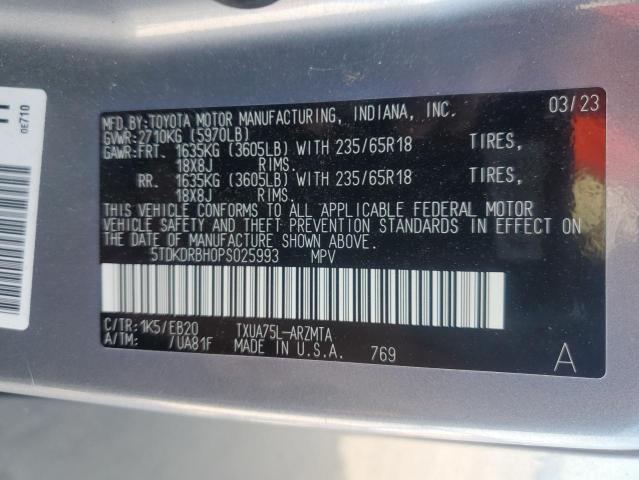 5TDKDRBH0PS025993 - 2023 TOYOTA HIGHLANDER L 银色 照片 13