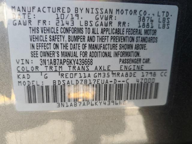3N1AB7AP6KY439668 - 2019 NISSAN SENTRA S GRAY photo 13