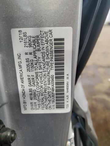 19UUB2F48KA009450 - 2019 ACURA TLX TECHNOLOGY Серебристый фото 12