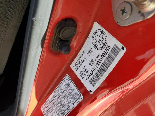 2HGFG11998H009295 - 2008 HONDA CIVIC EXL Կարմիր լուսանկար 12