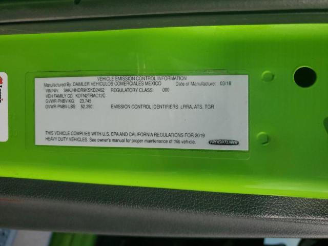 3AKJHHDR9KSKD2482 - 2019 FREIGHTLINER CASCADIA 1 GREEN photo 10