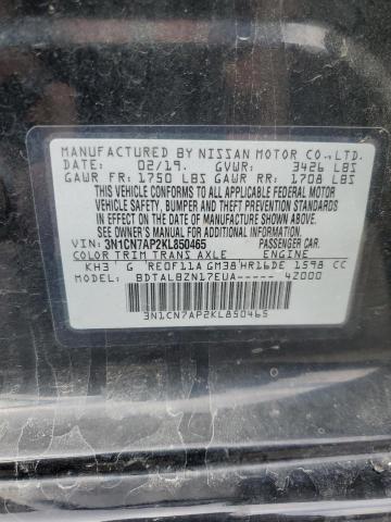 3N1CN7AP2KL850465 - 2019 NISSAN VERSA S BLACK photo 12