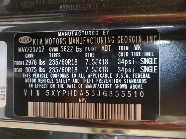 5XYPHDA53JG355510 - 2018 KIA SORENTO EX GRAY photo 13