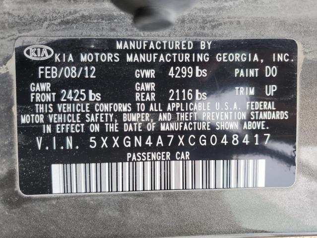 5XXGN4A7XCG048417 - 2012 KIA OPTIMA EX CHARCOAL photo 12