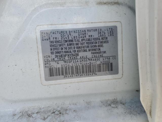 3N1AB7AP1KY354396 - 2019 NISSAN SENTRA S WHITE photo 12