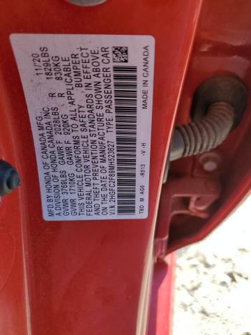 2HGFC2F89MH523627 - 2021 HONDA CIVIC SPORT RED photo 12