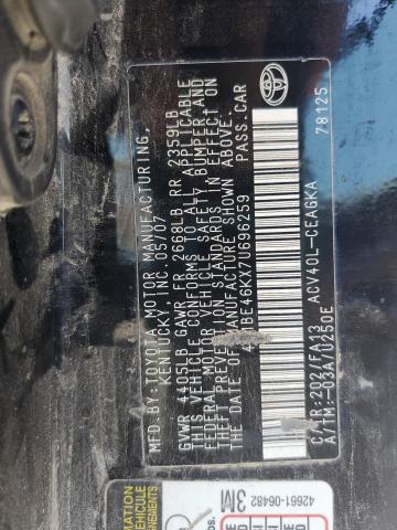 4T1BE46KX7U696259 - 2007 TOYOTA CAMRY CE BLACK photo 12