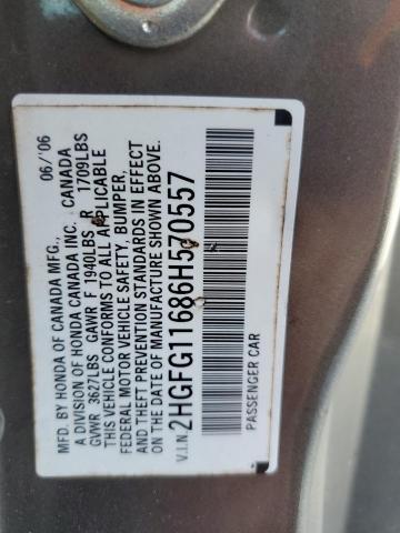 2HGFG11686H570557 - 2006 HONDA CIVIC LX ნაცრისფერი ფოტო 12