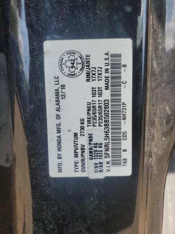 5FNRL5H63BB502803 - 2011 HONDA ODYSSEY EXL BLACK photo 14