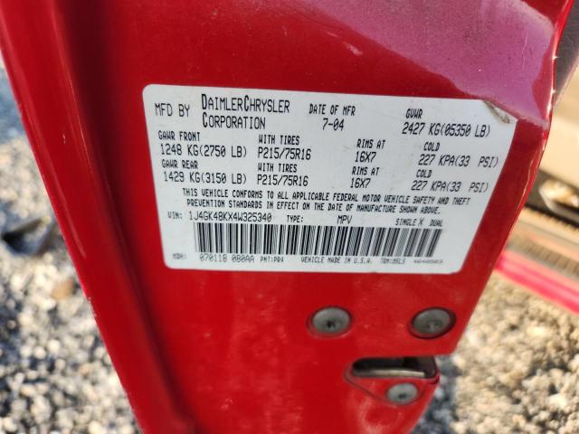 1J4GK48KX4W325340 - 2004 JEEP LIBERTY SPORT RED photo 13