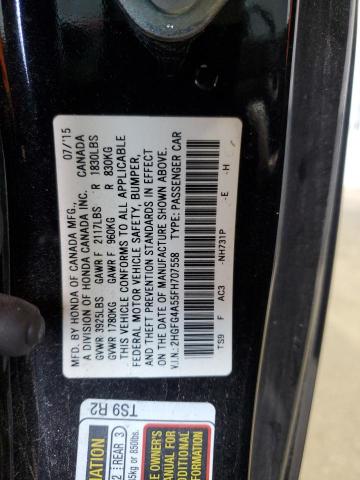 2HGFG4A55FH707558 - 2015 HONDA CIVIC SI შავი ფოტო 12