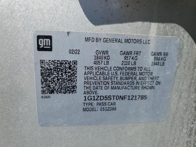 1G1ZD5ST0NF121785 - 2022 CHEVROLET MALIBU LT SILVER photo 13