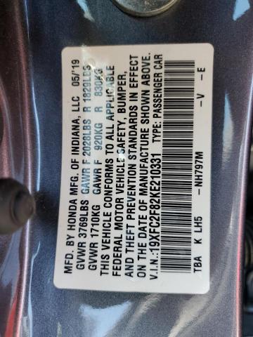 19XFC2F82KE210331 - 2019 HONDA CIVIC SPORT Сұр фото 13