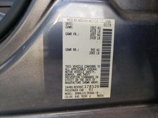 1N4BL4EVXKC178520 - 2019 NISSAN ALTIMA SL GRAY photo 12