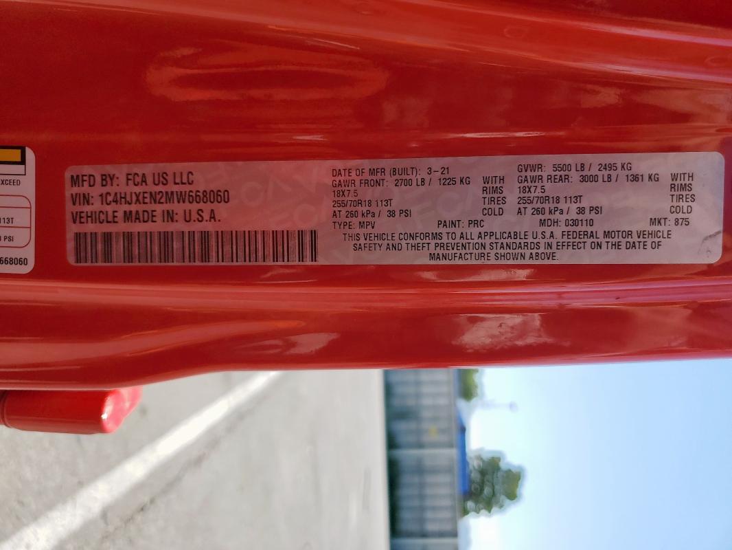 1C4HJXEN2MW668060 - 2021 JEEP WRANGLER U SAHARA RED photo 13